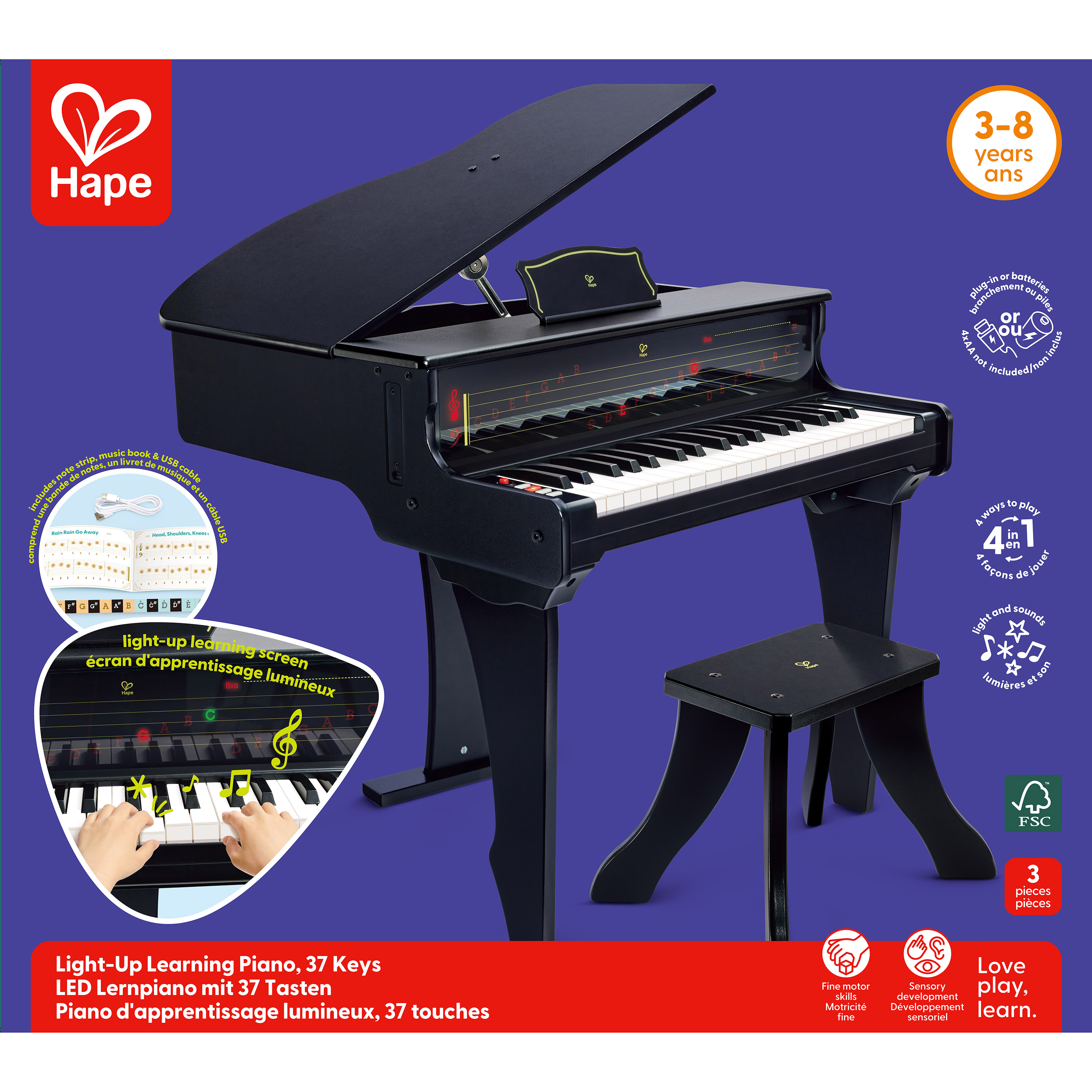 Light-Up Learning Piano, 37 Keys